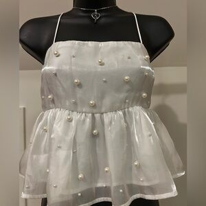 Altar'd State White Pearl-Embellished Camisole